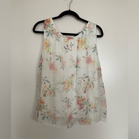 Italian Tendenze 100% Silk Floral Cream Sleeveless Blouse - Size M - Picture 1 of 5